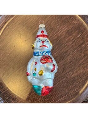 Vintage Hand-Painted Sad Clown Glass Ornament From West Germany
